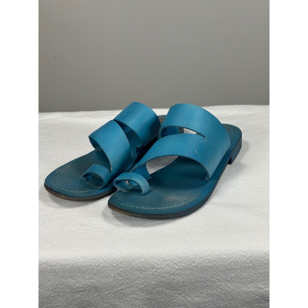 Free People Women's Abilene Toe Loop Leather Sandals Teal Size 8 Boho